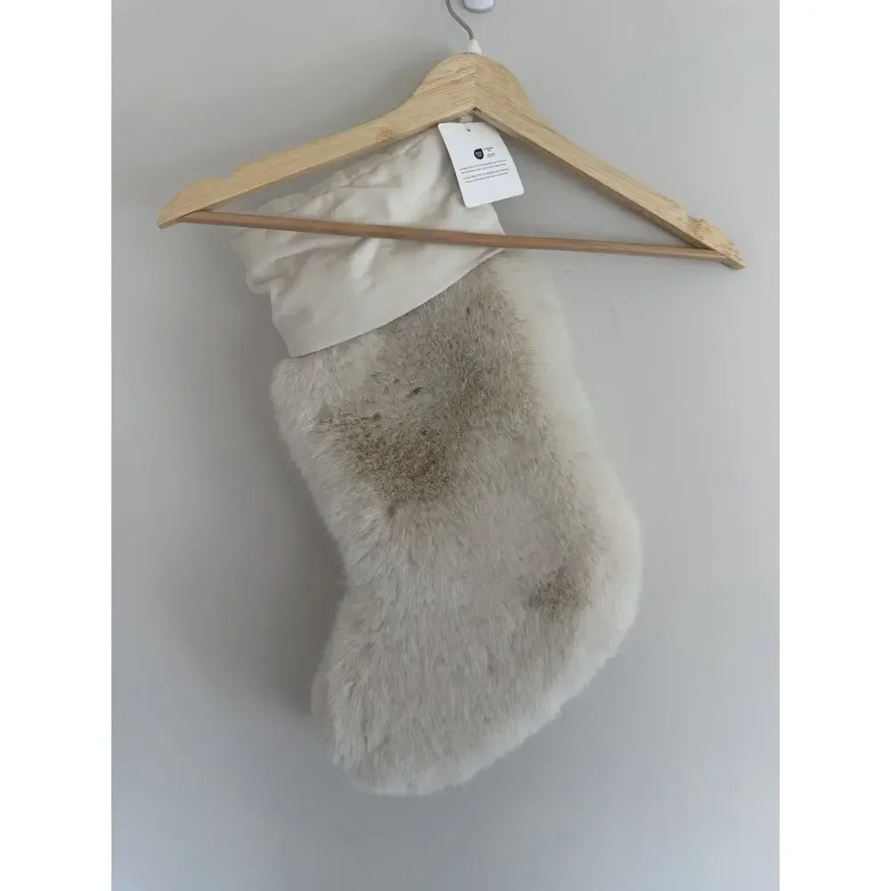 Pottery Barn Alpaca Faux Fur Stocking LARGE 24.5”, Ivory, Monogram “Claire” NWT